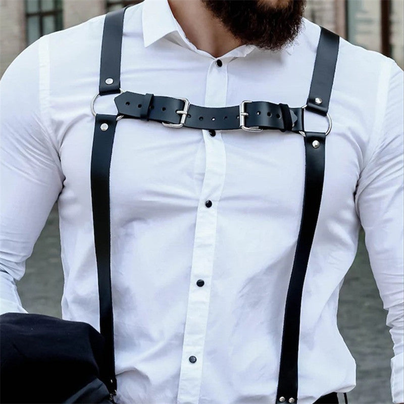 Fetish Men Leather Chest Harness Suspenders Bondage Body Shoulder Harness Belts Strap