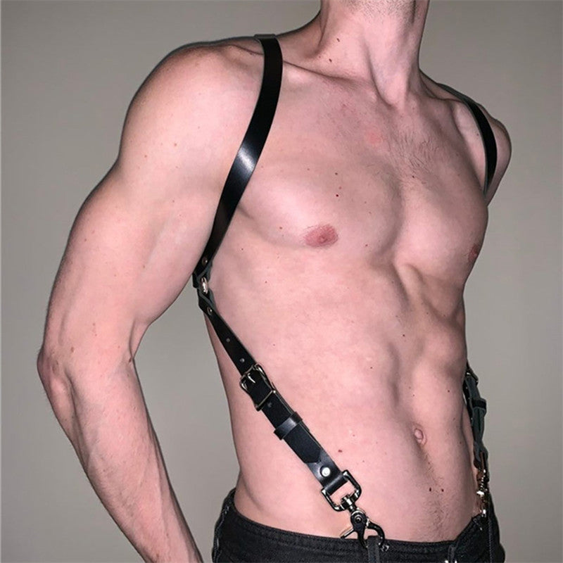 Fetish Men Leather Chest Harness Suspenders Bondage Body Shoulder Harness Belts Strap