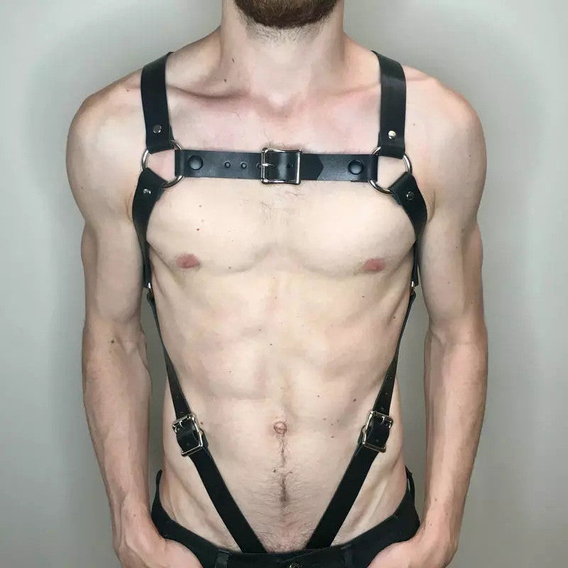 Fetish Men Leather Chest Harness Suspenders Bondage Body Shoulder Harness Belts Strap