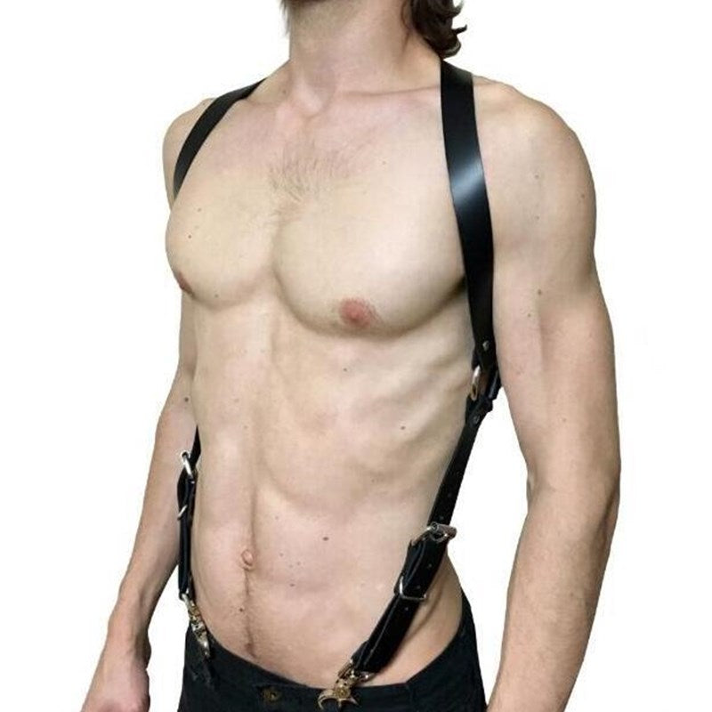 Fetish Men Leather Chest Harness Suspenders Bondage Body Shoulder Harness Belts Strap