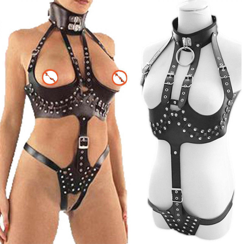 Genuine Leather Women Stripper Straps Fetish Wear Costume